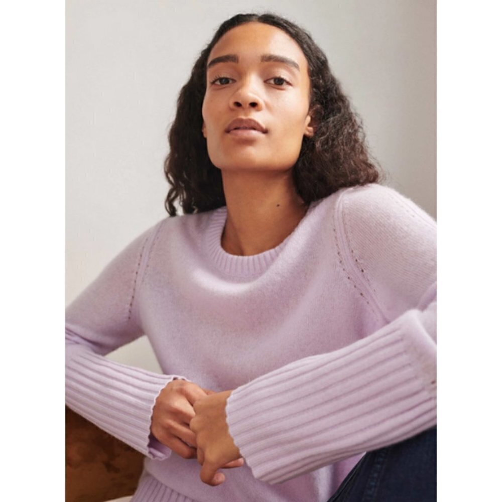 πWHITE + WARRENπ Cashmere Pointelle Detail Crew Neck Pullover ~ Large L NWT